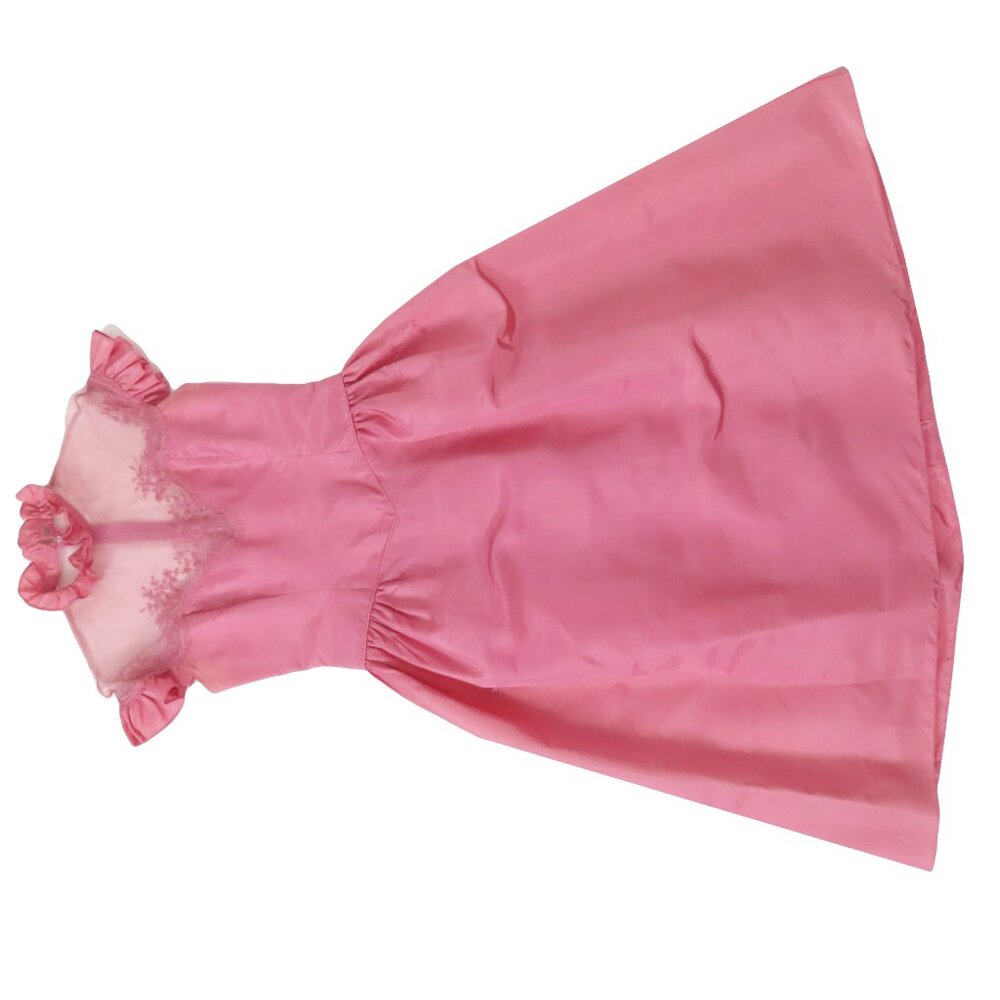 Vintage 70s 80s Pink Ruffle Sleeve Neck Taffeta Prom Gown Party Prom Dress S M - Picture 8 of 14